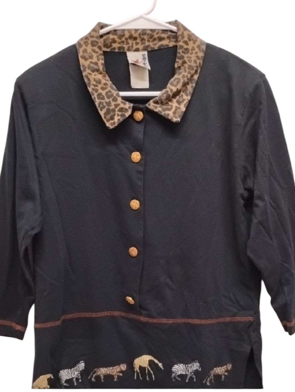 Vintage 1990s EZE Black Jacket W/ Cheetah Print Collar